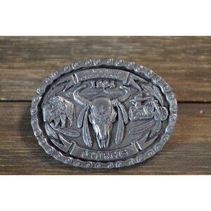 1994 Pewter Motorcycle Pin Sturgis SD Rally Hill Tribal Native Buffalo Skull Vtg